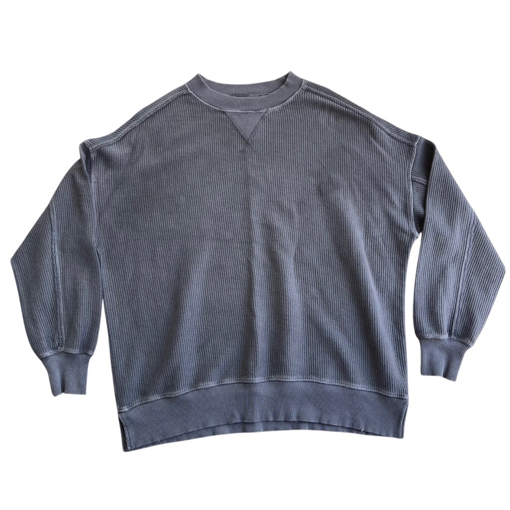 Aerie Women's Oversized Gray Ribbed Crewneck Long Sleeve Top SZ XS Cozy
